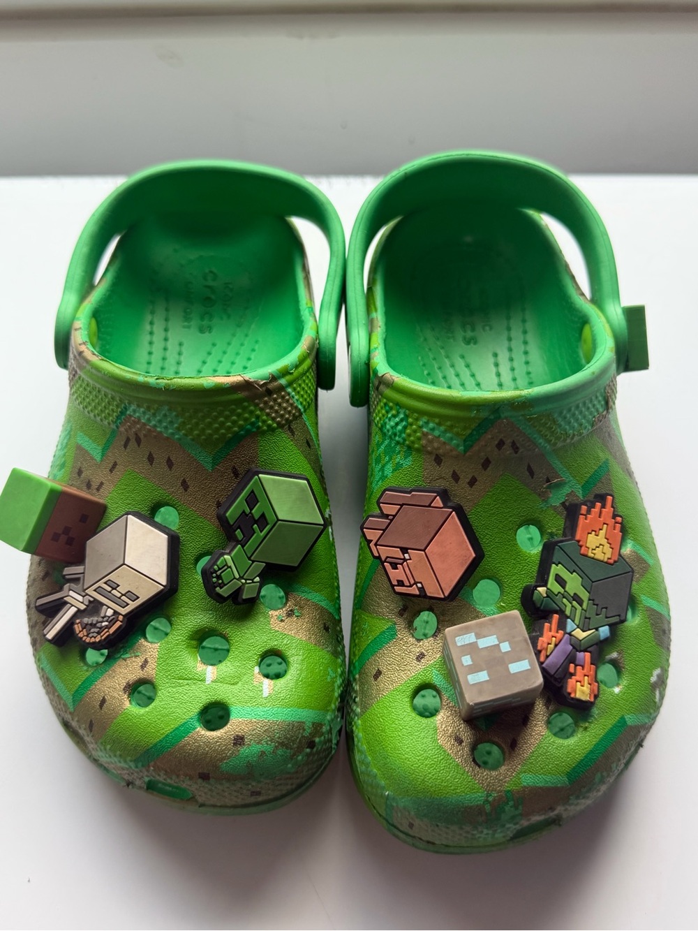 Kids Green Patterned Minecraft Crocs with Croc Charms